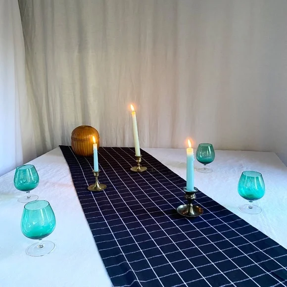 Sur La Table Black & White Grid Cotton Table Runner 16x108" – Modern Minimalist - Picture 2 of 11